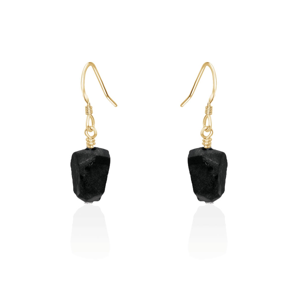 Raw Black Obsidian Crystal Dangle Drop Earrings - Raw Black Obsidian Crystal Dangle Drop Earrings - 14k Gold Fill - Luna Tide Handmade Crystal Jewellery
