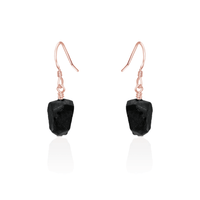 Raw Black Obsidian Crystal Dangle Drop Earrings - Raw Black Obsidian Crystal Dangle Drop Earrings - 14k Rose Gold Fill - Luna Tide Handmade Crystal Jewellery