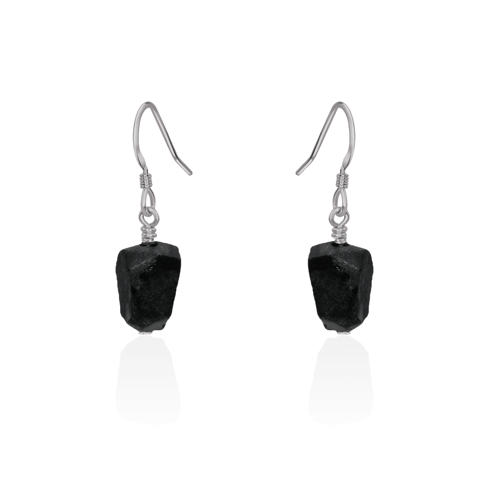 Raw Black Obsidian Crystal Dangle Drop Earrings - Raw Black Obsidian Crystal Dangle Drop Earrings - Stainless Steel - Luna Tide Handmade Crystal Jewellery