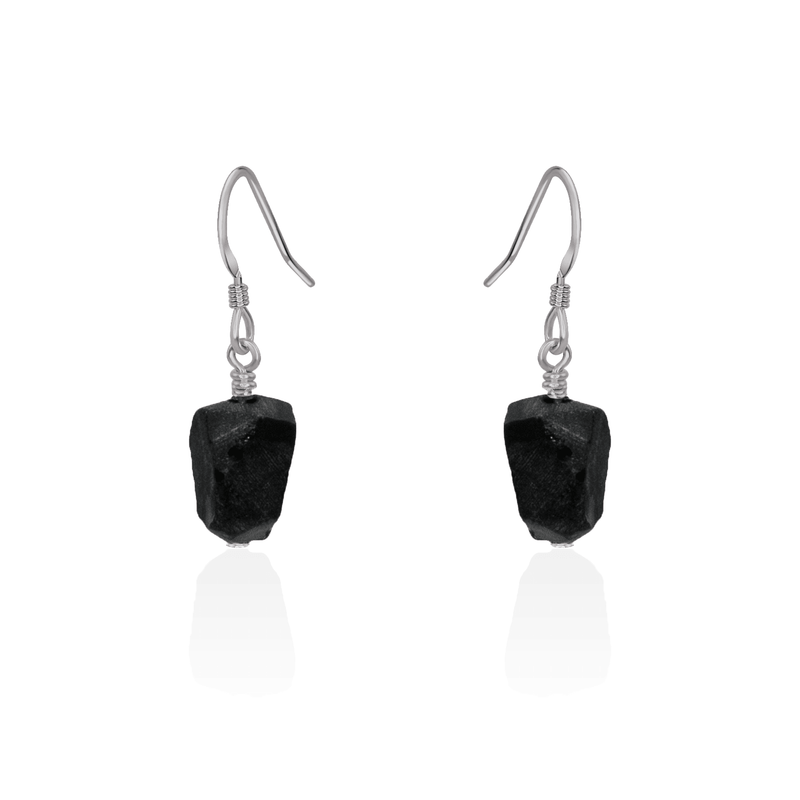 Raw Black Obsidian Crystal Dangle Drop Earrings - Raw Black Obsidian Crystal Dangle Drop Earrings - Stainless Steel - Luna Tide Handmade Crystal Jewellery