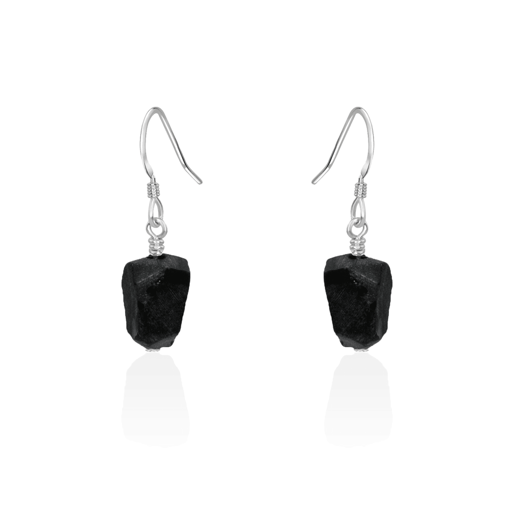 Raw Black Obsidian Crystal Dangle Drop Earrings - Raw Black Obsidian Crystal Dangle Drop Earrings - Sterling Silver - Luna Tide Handmade Crystal Jewellery