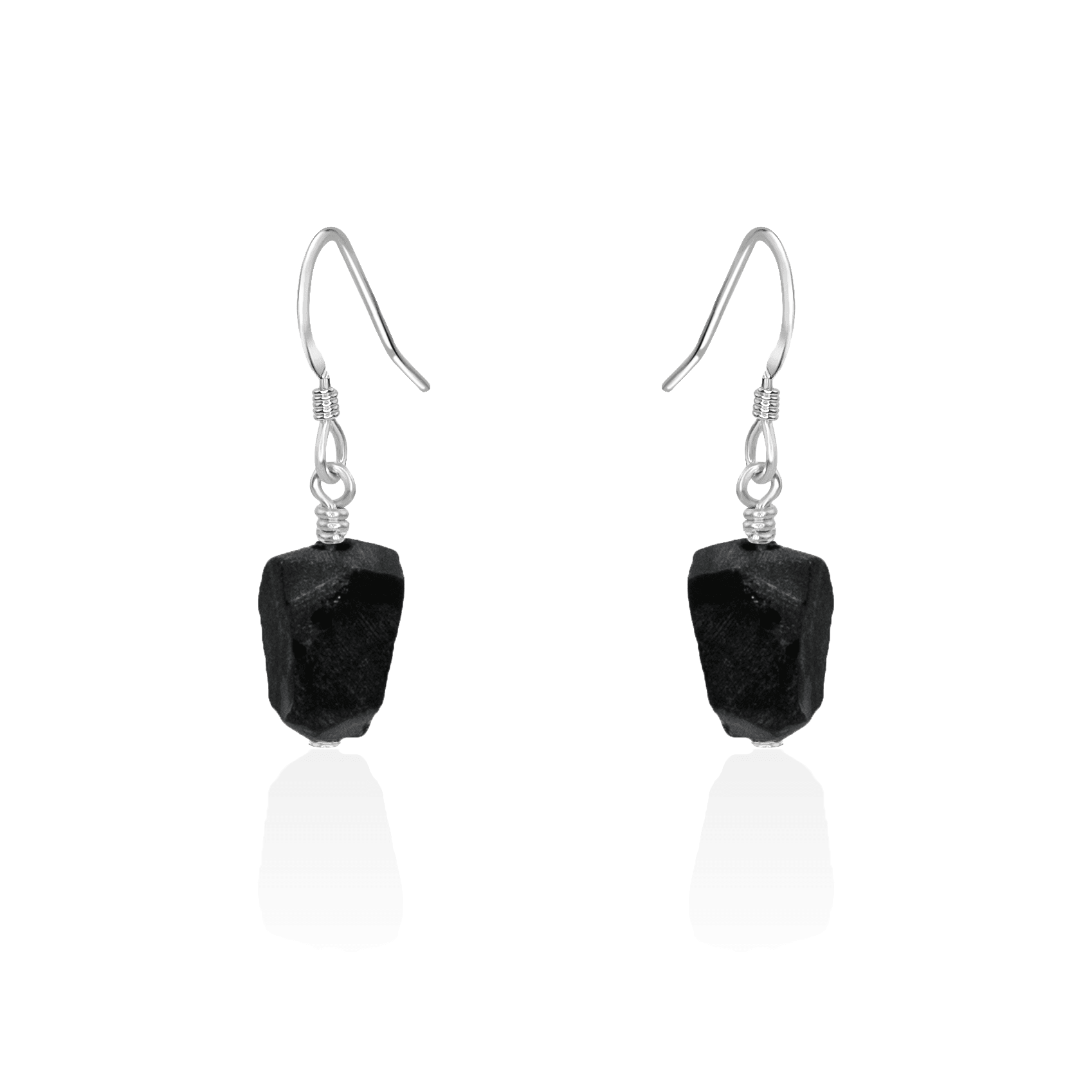 Raw Black Obsidian Crystal Dangle Drop Earrings - Raw Black Obsidian Crystal Dangle Drop Earrings - Sterling Silver - Luna Tide Handmade Crystal Jewellery