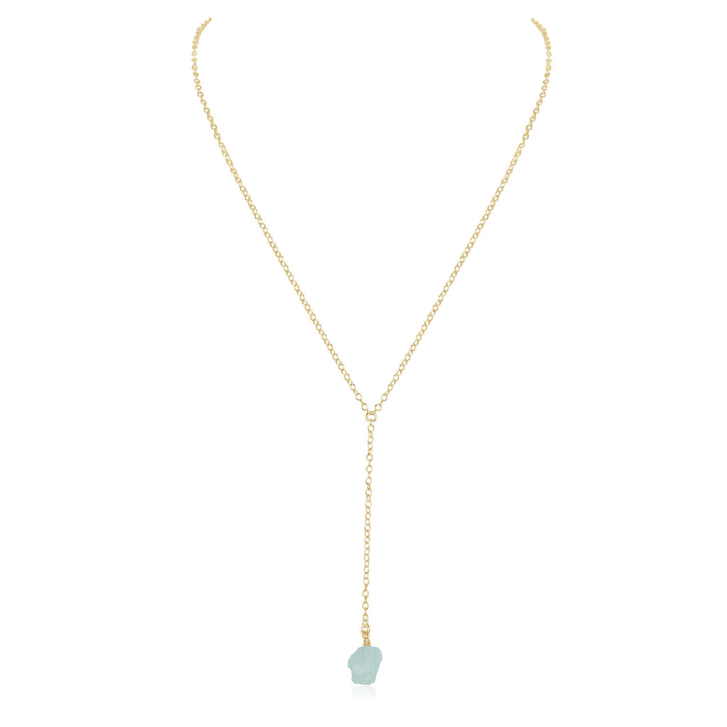 Raw Blue Aquamarine Crystal Lariat Necklace - Raw Blue Aquamarine Crystal Lariat Necklace - 14k Gold Fill - Luna Tide Handmade Crystal Jewellery
