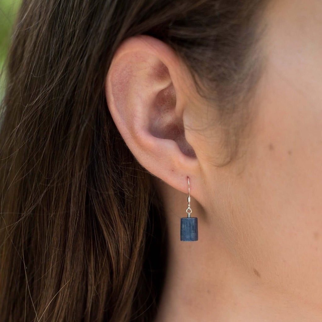Raw Blue Kyanite Crystal Dangle Drop Earrings - Raw Blue Kyanite Crystal Dangle Drop Earrings - Sterling Silver - Luna Tide Handmade Crystal Jewellery