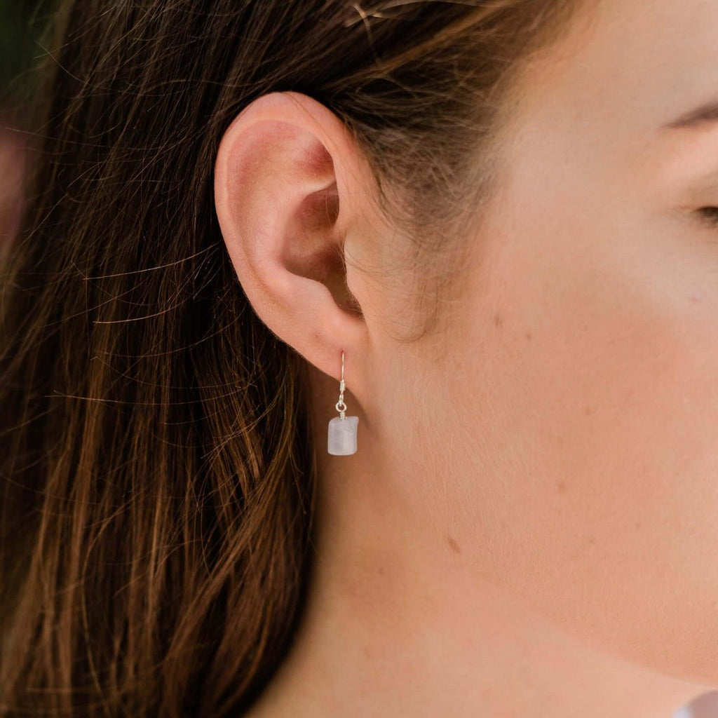Raw Blue Lace Agate Crystal Dangle Drop Earrings - Raw Blue Lace Agate Crystal Dangle Drop Earrings - Sterling Silver - Luna Tide Handmade Crystal Jewellery