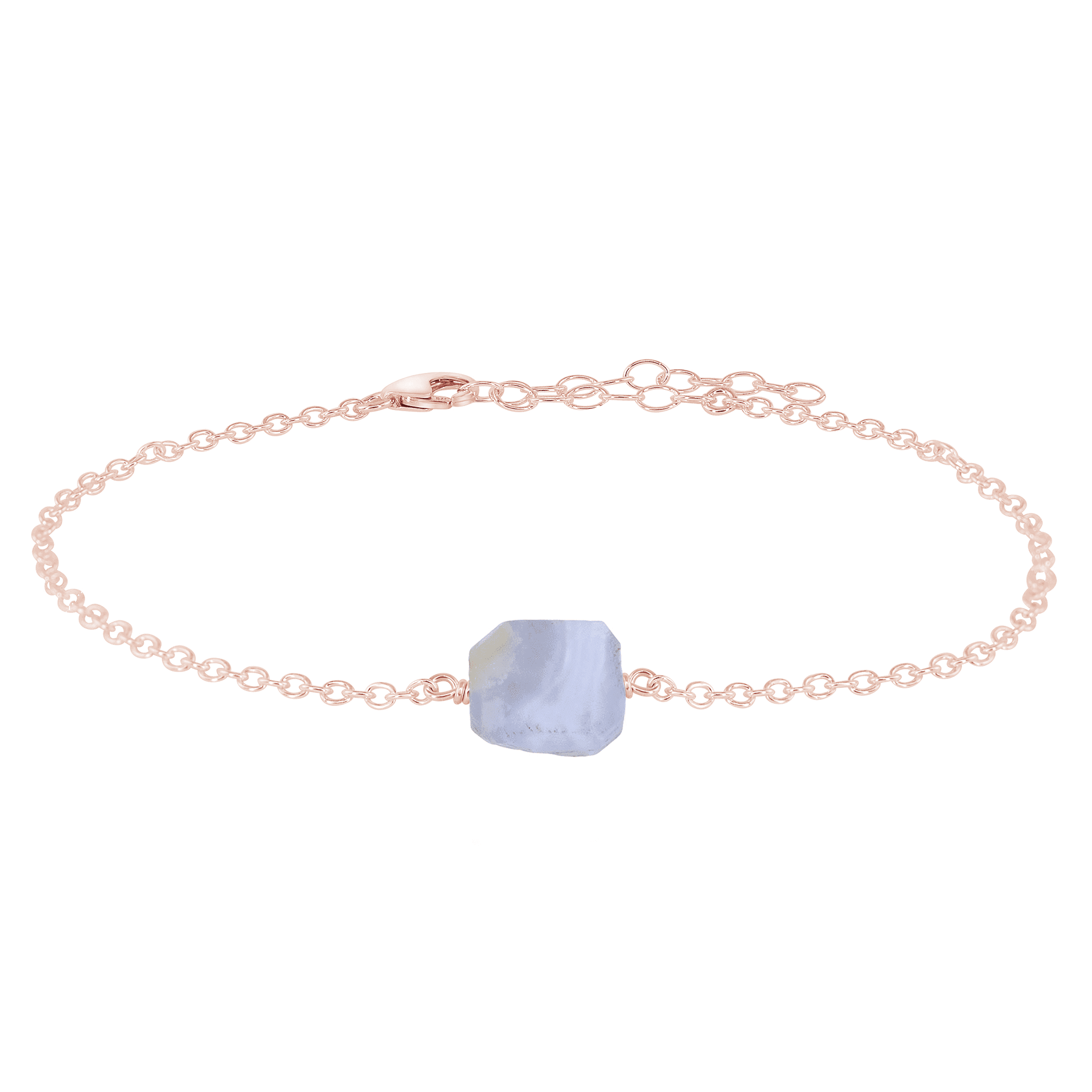 Raw Blue Lace Agate Crystal Nugget Anklet - Raw Blue Lace Agate Crystal Nugget Anklet - 14k Rose Gold Fill - Luna Tide Handmade Crystal Jewellery