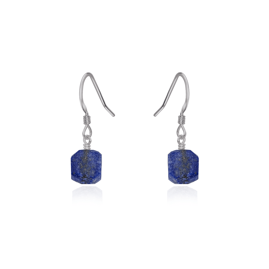 Raw Blue Lapis Lazuli Crystal Dangle Drop Earrings - Raw Blue Lapis Lazuli Crystal Dangle Drop Earrings - Stainless Steel - Luna Tide Handmade Crystal Jewellery