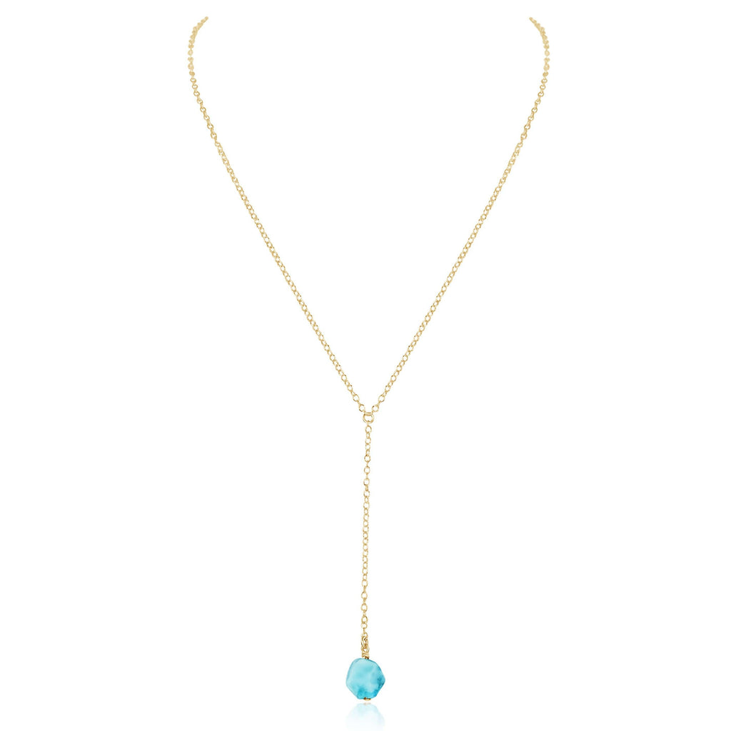 Raw Blue Larimar Crystal Lariat Necklace - Raw Blue Larimar Crystal Lariat Necklace - 14k Gold Fill - Luna Tide Handmade Crystal Jewellery
