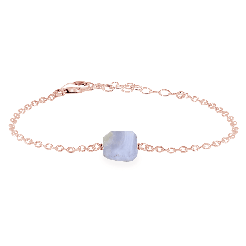 Raw Bracelet - Blue Lace Agate - 14K Rose Gold Fill - Luna Tide Handmade Jewellery