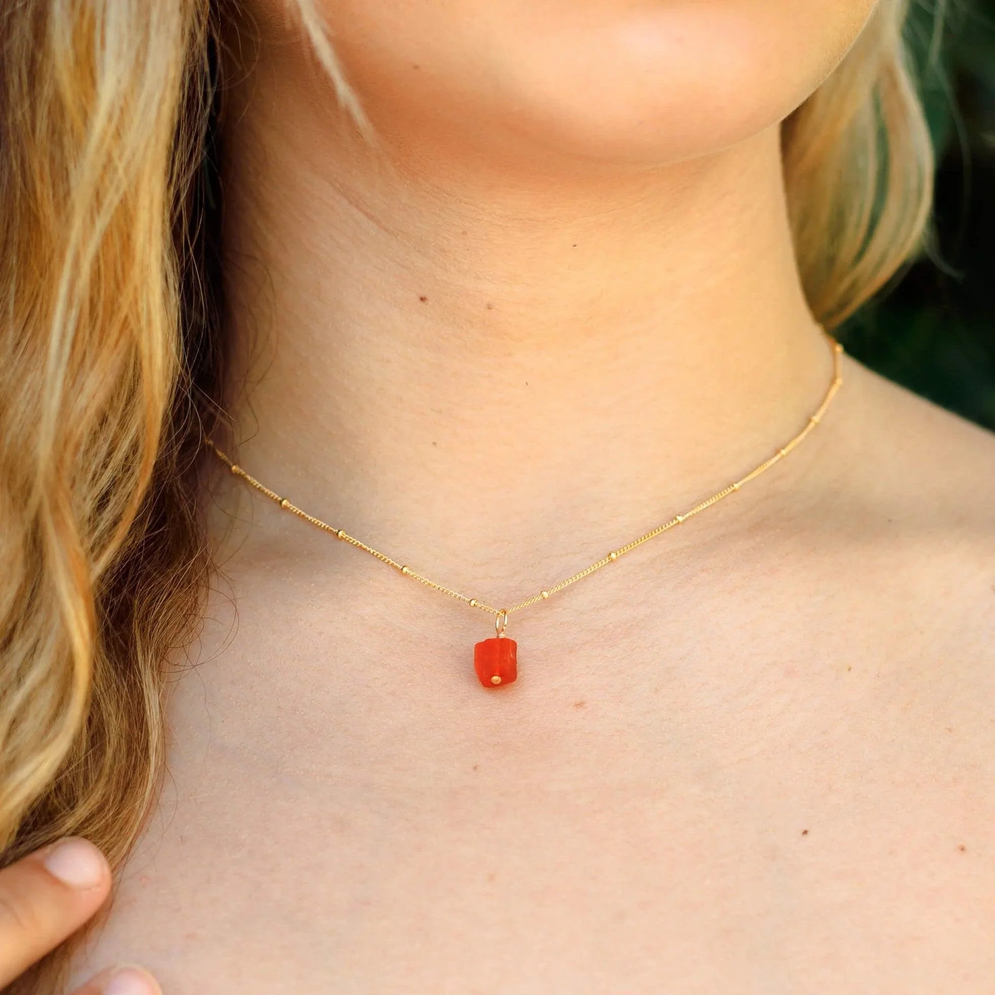 Natural Carnelian Nugget Necklace – 45cm Silver Chain, Unisex Gemstone Choker, Orange, Unbranded