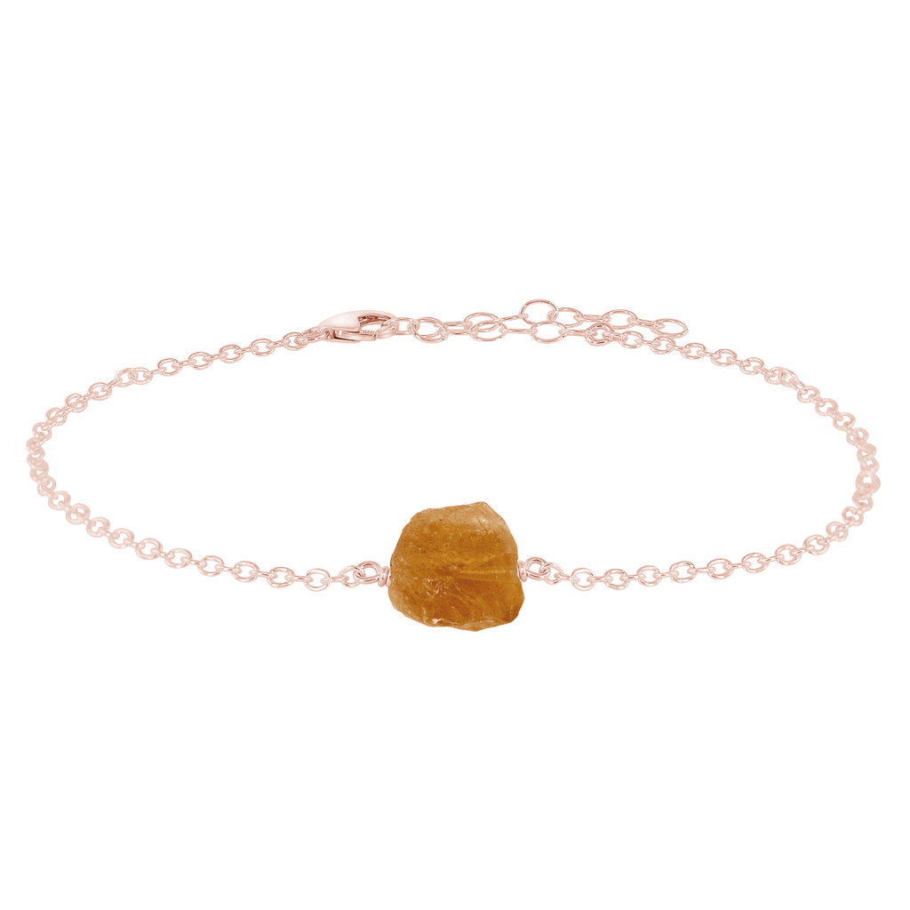 Raw Citrine Crystal Nugget Anklet - Raw Citrine Crystal Nugget Anklet - 14k Rose Gold Fill - Luna Tide Handmade Crystal Jewellery