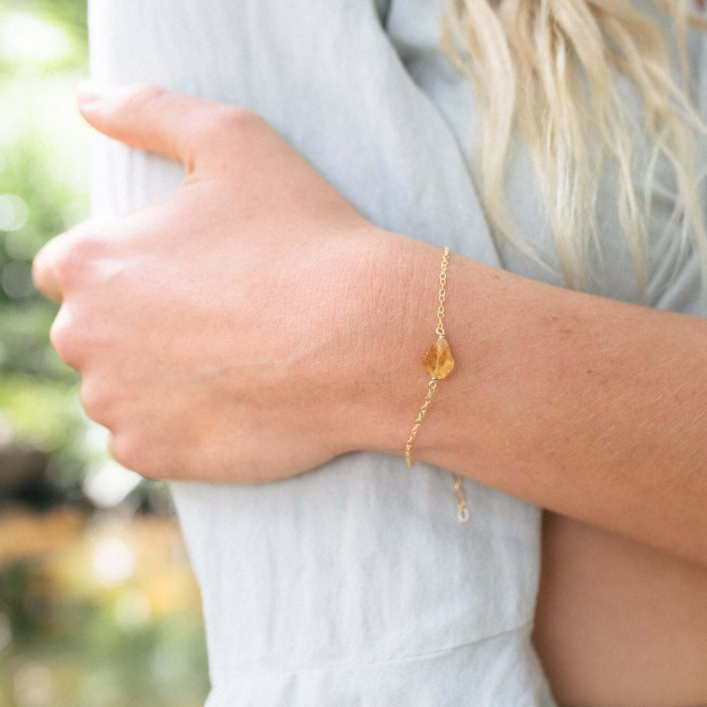 Raw Citrine Crystal Nugget Bracelet - Raw Citrine Crystal Nugget Bracelet - 14k Gold Fill - Luna Tide Handmade Crystal Jewellery
