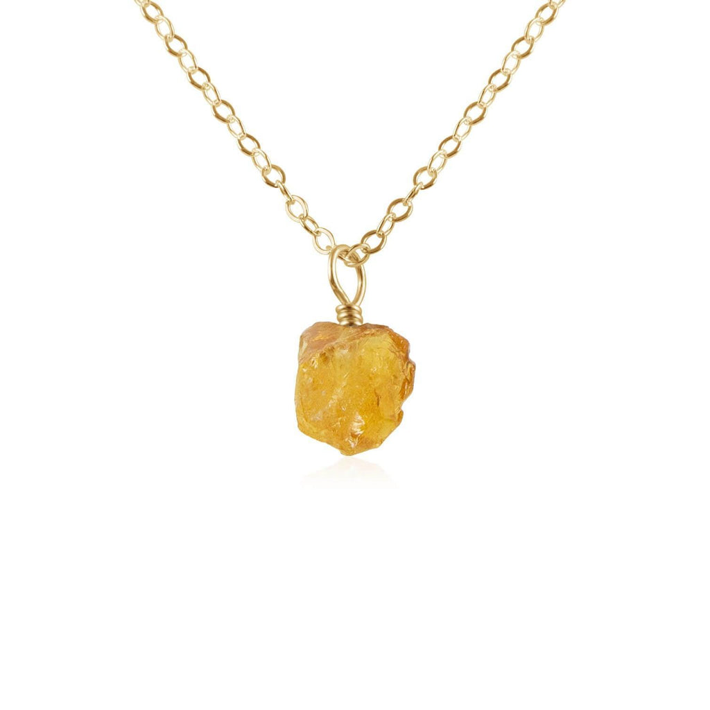 Raw Citrine Natural Crystal Pendant Necklace - Raw Citrine Natural Crystal Pendant Necklace - 14k Gold Fill / Cable - Luna Tide Handmade Crystal Jewellery