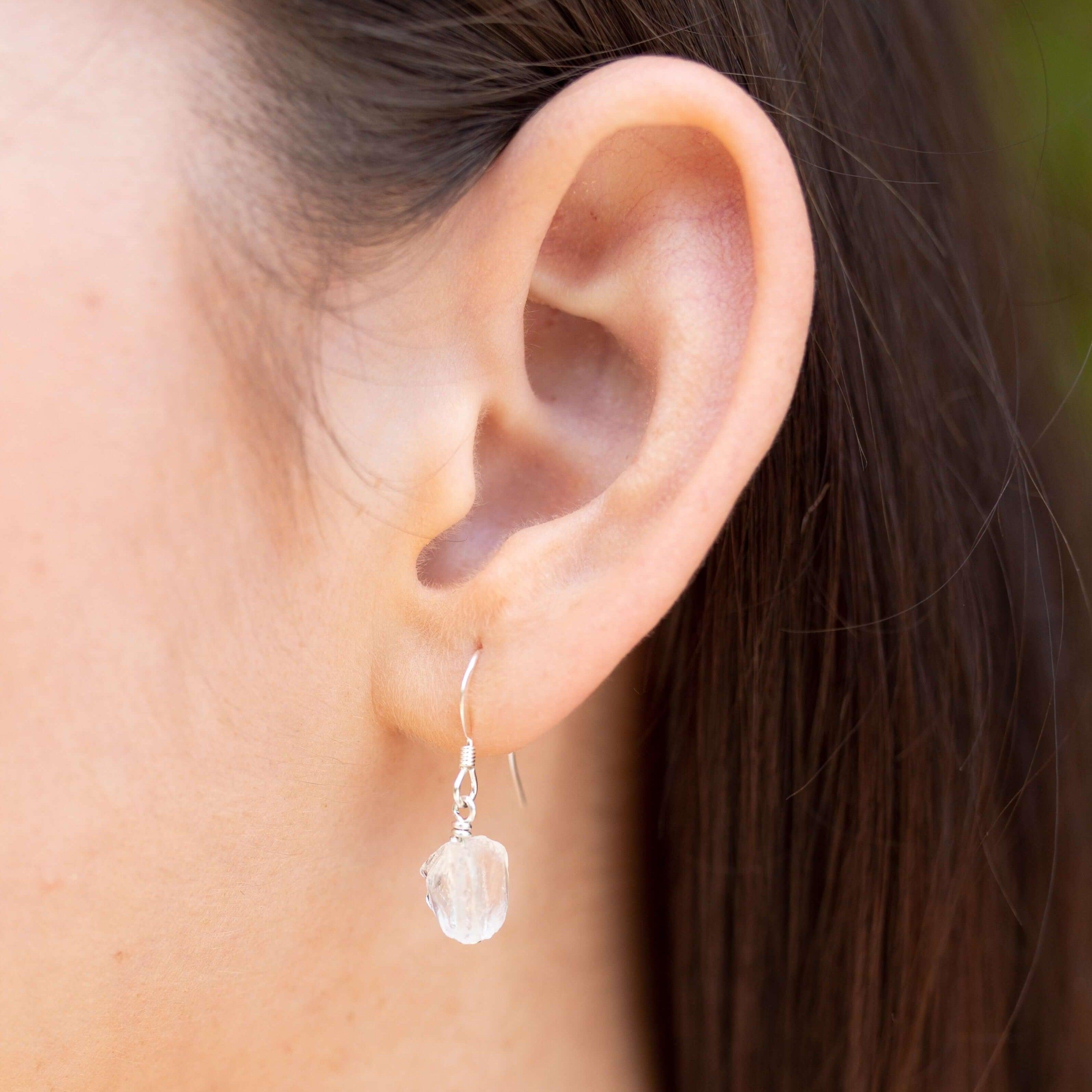 Raw Clear Crystal Quartz Crystal Dangle Drop Earrings - Raw Clear Crystal Quartz Crystal Dangle Drop Earrings - 14k Gold Fill - Luna Tide Handmade Crystal Jewellery