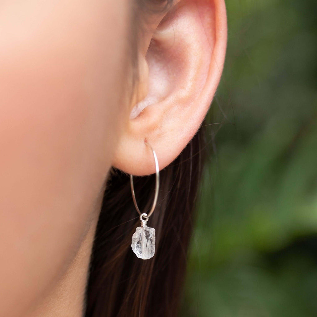 Raw Crystal Quartz Gemstone Dangle Hoop Earrings - Raw Crystal Quartz Gemstone Dangle Hoop Earrings - 14k Gold Fill - Luna Tide Handmade Crystal Jewellery