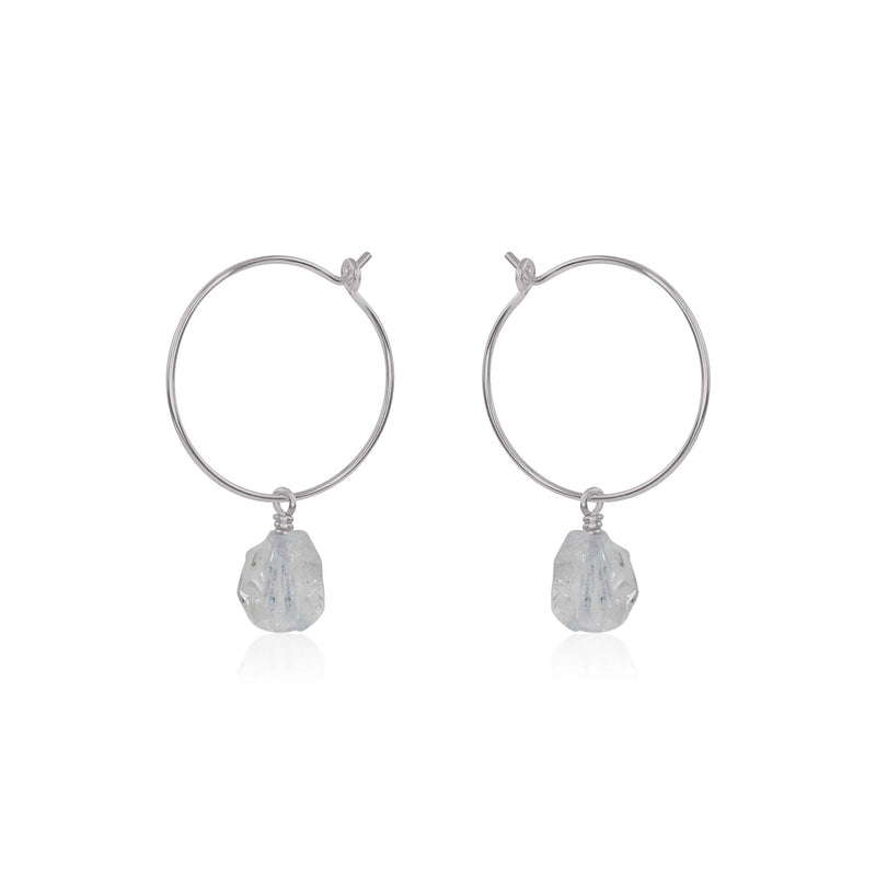 Raw Nugget Hoop Earrings - Crystal Quartz - Stainless Steel - Luna Tide Handmade Jewellery