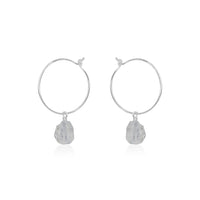 Raw Nugget Hoop Earrings - Crystal Quartz - Sterling Silver - Luna Tide Handmade Jewellery