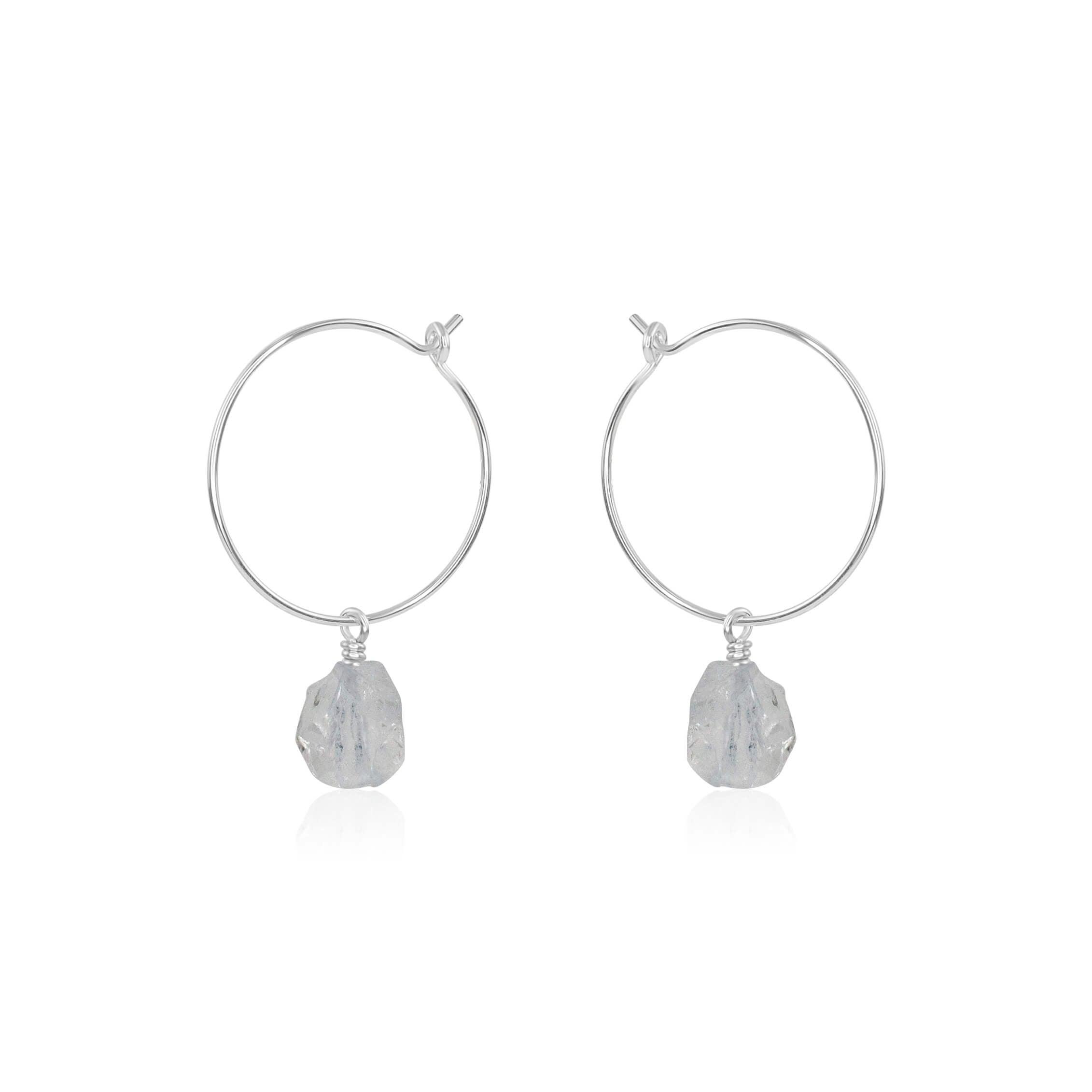 Raw Crystal Quartz Gemstone Dangle Hoop Earrings - Raw Crystal Quartz Gemstone Dangle Hoop Earrings - Sterling Silver - Luna Tide Handmade Crystal Jewellery