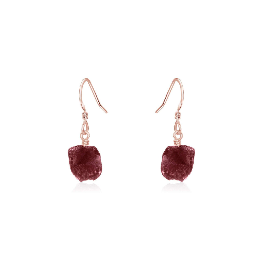 Raw Earth Red Ruby Crystal Dangle Drop Earrings - Raw Earth Red Ruby Crystal Dangle Drop Earrings - 14k Rose Gold Fill - Luna Tide Handmade Crystal Jewellery