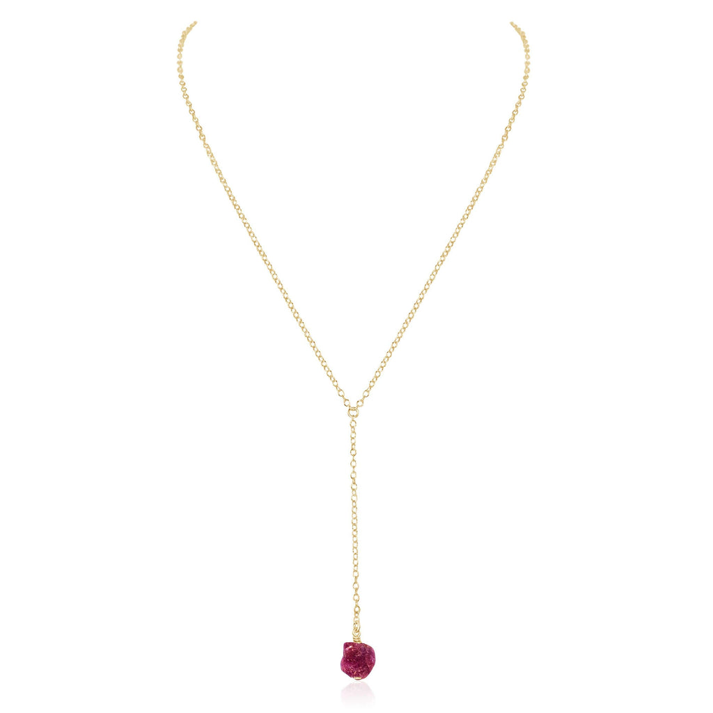 Raw Earth Red Ruby Crystal Lariat Necklace - Raw Earth Red Ruby Crystal Lariat Necklace - 14k Gold Fill - Luna Tide Handmade Crystal Jewellery
