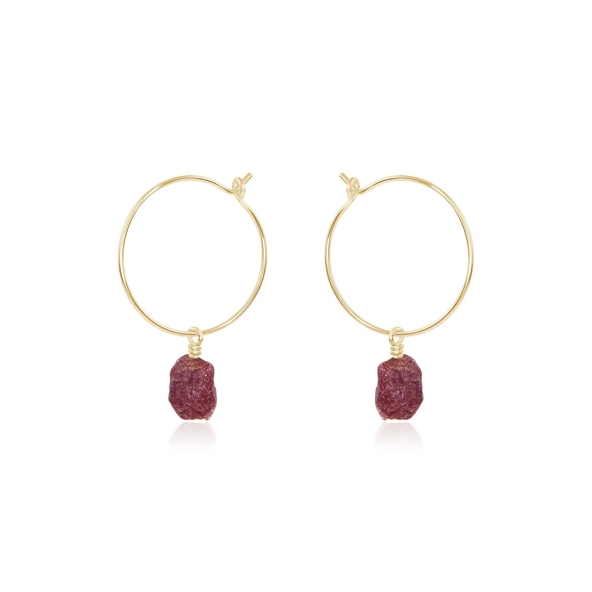 Raw Nugget Hoop Earrings - Ruby - 14K Gold Fill - Luna Tide Handmade Jewellery