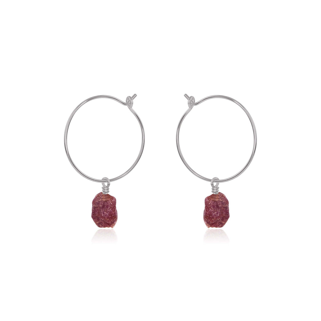 Raw Earth Red Ruby Gemstone Dangle Hoop Earrings - Raw Earth Red Ruby Gemstone Dangle Hoop Earrings - Stainless Steel - Luna Tide Handmade Crystal Jewellery