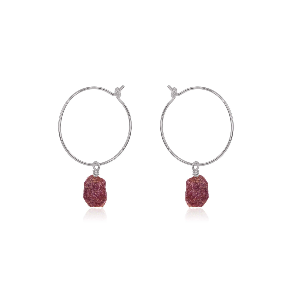 Raw Nugget Hoop Earrings - Ruby - Stainless Steel - Luna Tide Handmade Jewellery
