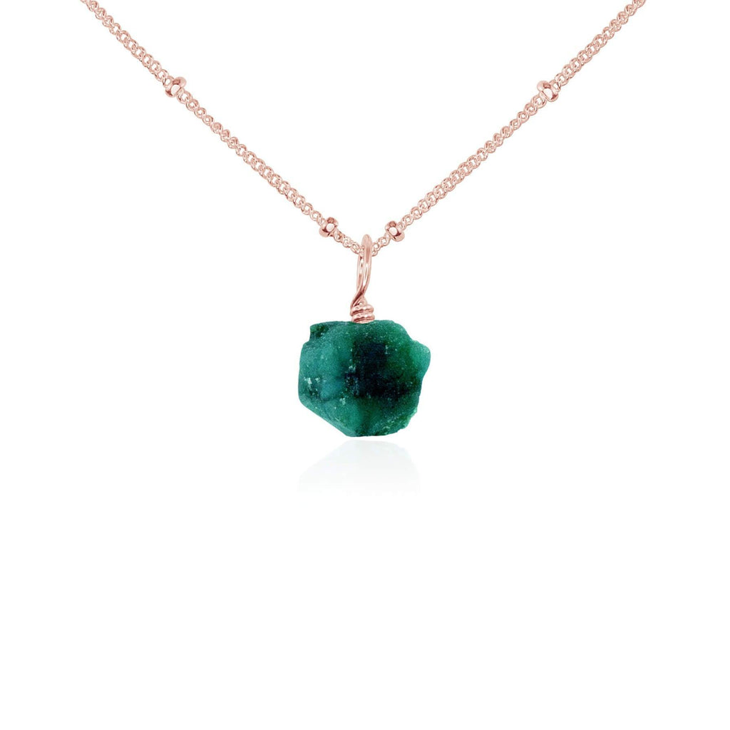 Raw Emerald Natural Crystal Pendant Necklace - Raw Emerald Natural Crystal Pendant Necklace - 14k Rose Gold Fill / Satellite - Luna Tide Handmade Crystal Jewellery