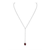 Raw Garnet Crystal Lariat Necklace - Raw Garnet Crystal Lariat Necklace - Stainless Steel - Luna Tide Handmade Crystal Jewellery