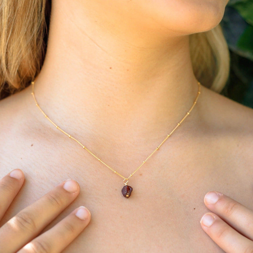 Raw Garnet Natural Crystal Pendant Necklace - Raw Garnet Natural Crystal Pendant Necklace - 14k Gold Fill / Satellite - Luna Tide Handmade Crystal Jewellery