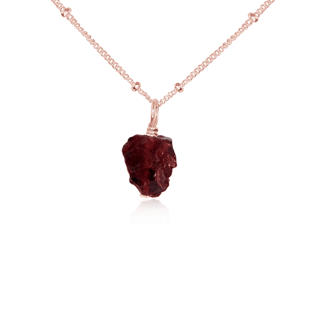 Raw Garnet Natural Crystal Pendant Necklace - Raw Garnet Natural Crystal Pendant Necklace - 14k Rose Gold Fill / Satellite - Luna Tide Handmade Crystal Jewellery
