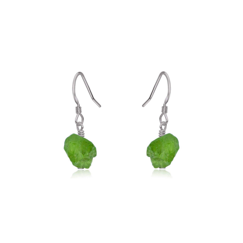 Raw Green Peridot Crystal Dangle Drop Earrings - Raw Green Peridot Crystal Dangle Drop Earrings - Stainless Steel - Luna Tide Handmade Crystal Jewellery