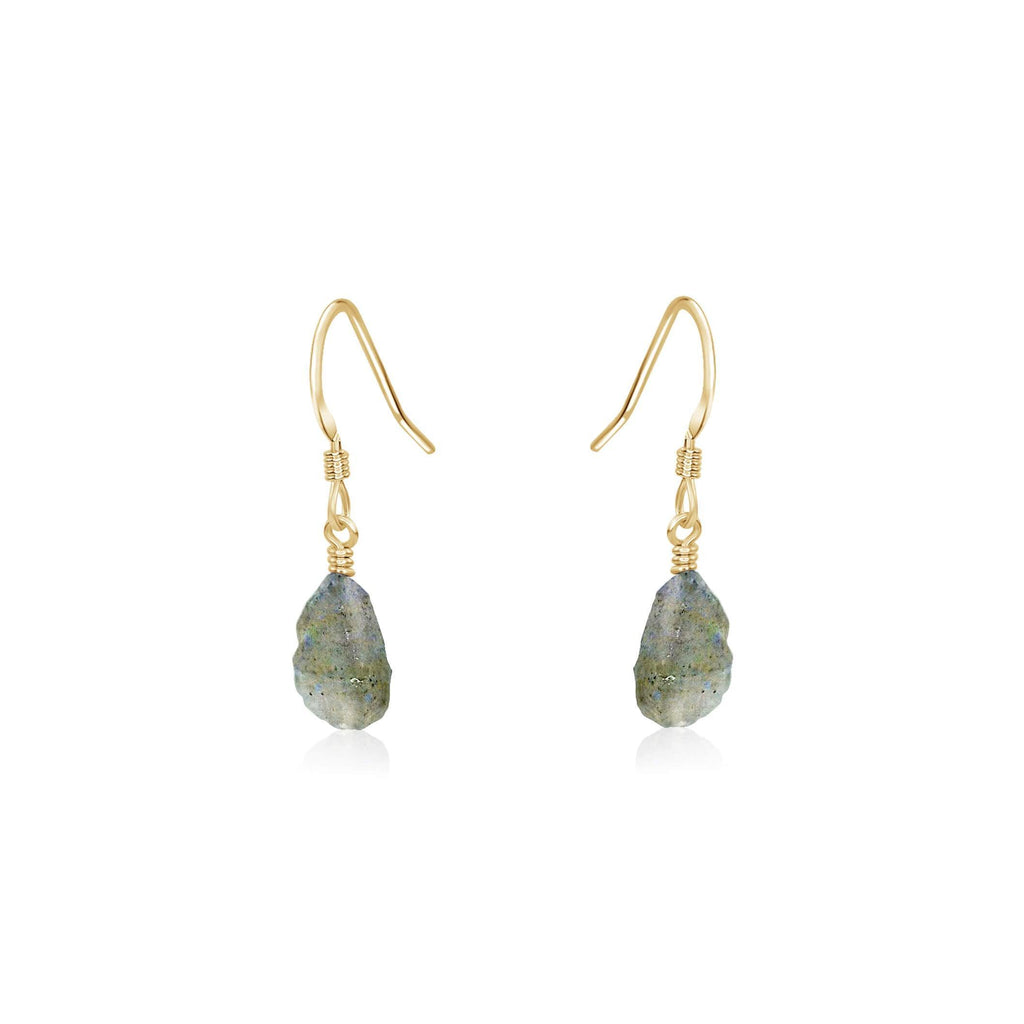 Raw Grey Labradorite Crystal Dangle Drop Earrings - Raw Grey Labradorite Crystal Dangle Drop Earrings - 14k Gold Fill - Luna Tide Handmade Crystal Jewellery