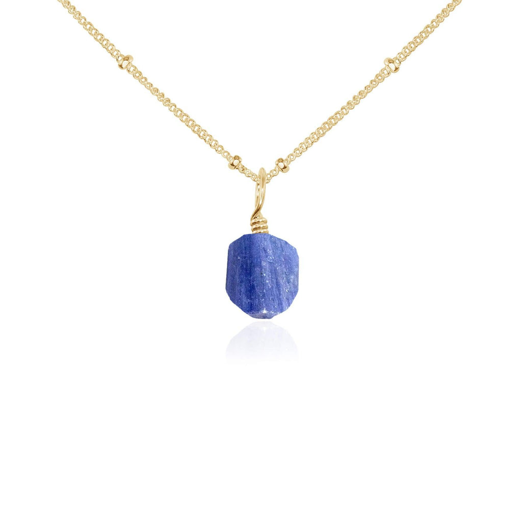 Raw Kyanite Natural Crystal Pendant Necklace - Raw Kyanite Natural Crystal Pendant Necklace - 14k Gold Fill / Satellite - Luna Tide Handmade Crystal Jewellery