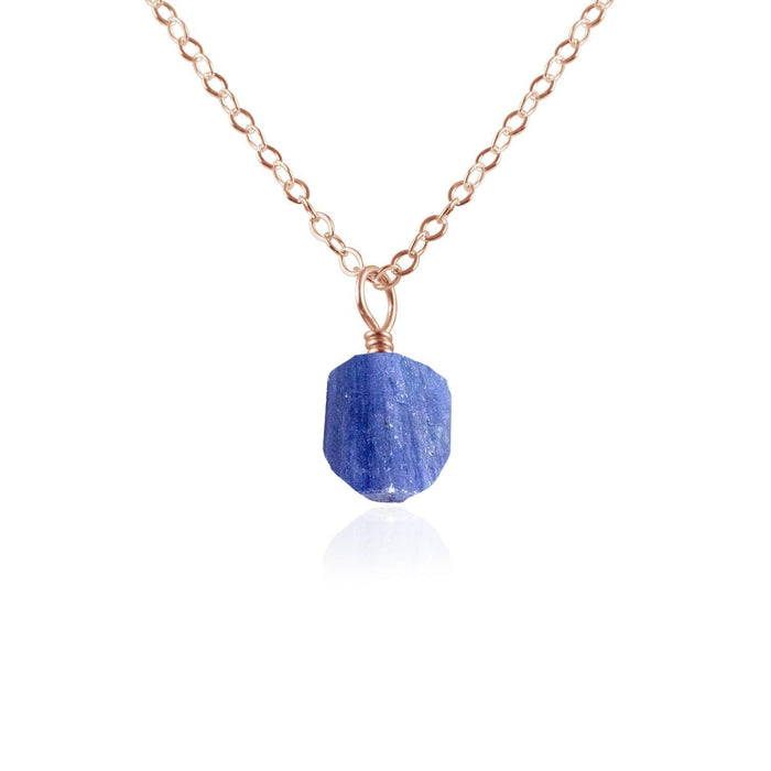 Raw Kyanite Natural Crystal Pendant Necklace - Raw Kyanite Natural Crystal Pendant Necklace - 14k Rose Gold Fill / Cable - Luna Tide Handmade Crystal Jewellery