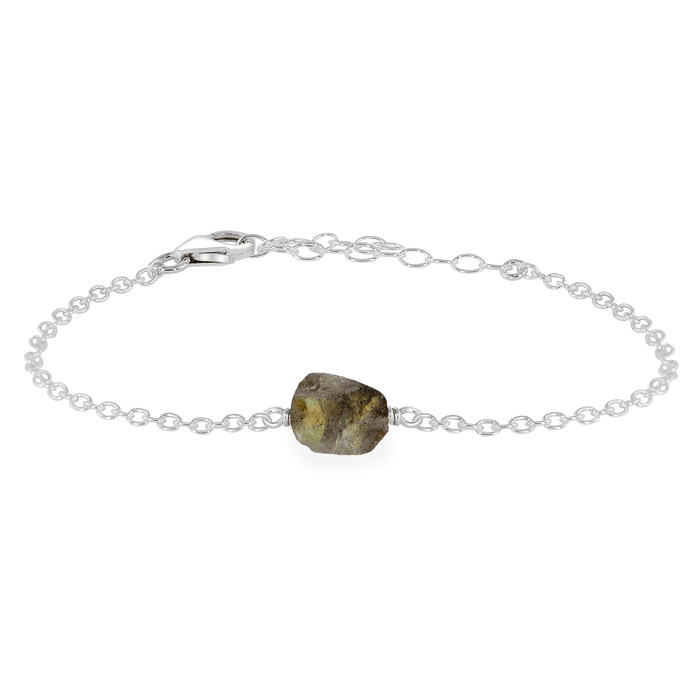 Raw Labradorite Crystal Nugget Bracelet - Raw Labradorite Crystal Nugget Bracelet - Sterling Silver - Luna Tide Handmade Crystal Jewellery
