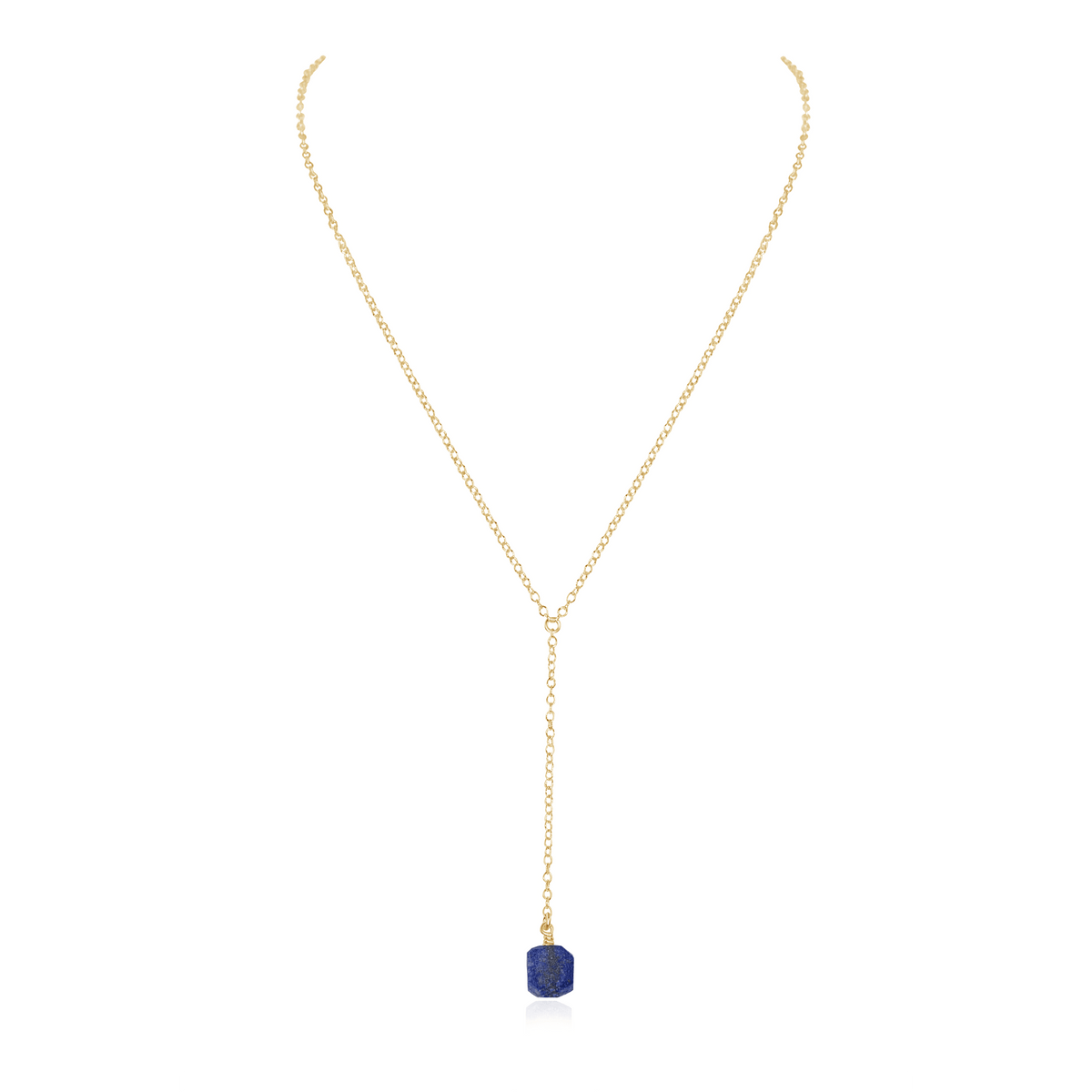Raw Lapis Lazuli Crystal Lariat Necklace - Raw Lapis Lazuli Crystal Lariat Necklace - 14k Gold Fill - Luna Tide Handmade Crystal Jewellery