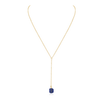 Raw Lapis Lazuli Crystal Lariat Necklace - Raw Lapis Lazuli Crystal Lariat Necklace - 14k Gold Fill - Luna Tide Handmade Crystal Jewellery