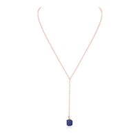Raw Lapis Lazuli Crystal Lariat Necklace - Raw Lapis Lazuli Crystal Lariat Necklace - 14k Rose Gold Fill - Luna Tide Handmade Crystal Jewellery