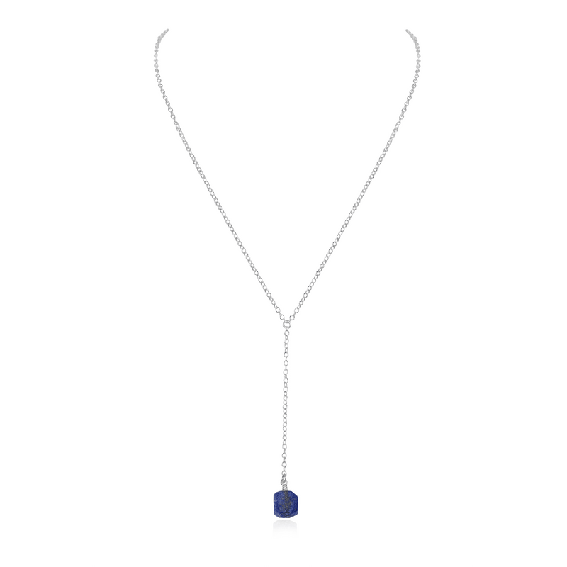 Raw Lapis Lazuli Crystal Lariat Necklace - Raw Lapis Lazuli Crystal Lariat Necklace - Sterling Silver - Luna Tide Handmade Crystal Jewellery