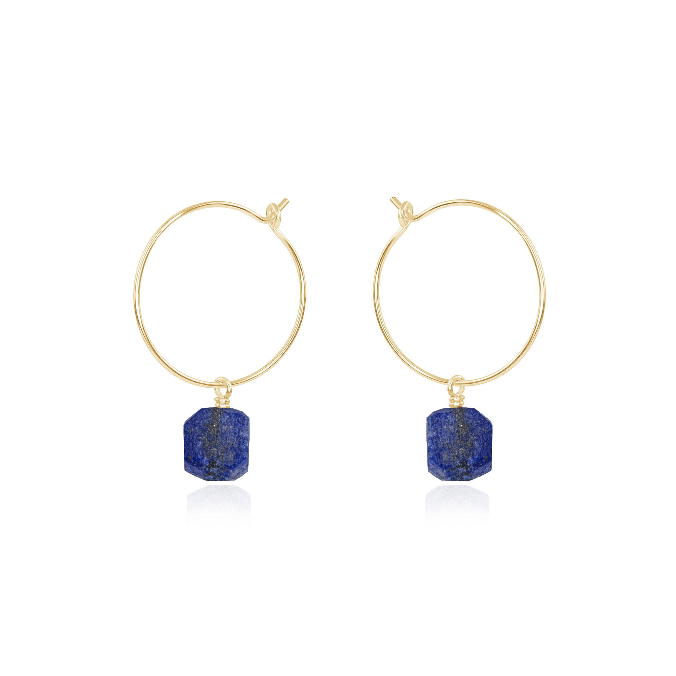 Raw Lapis Lazuli Gemstone Dangle Hoop Earrings - Raw Lapis Lazuli Gemstone Dangle Hoop Earrings - 14k Gold Fill - Luna Tide Handmade Crystal Jewellery