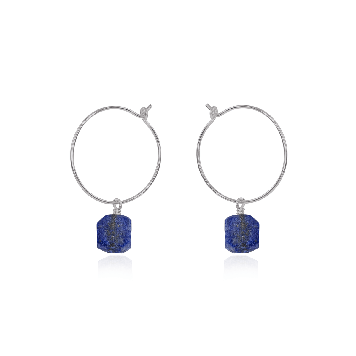 Raw Lapis Lazuli Gemstone Dangle Hoop Earrings - Raw Lapis Lazuli Gemstone Dangle Hoop Earrings - Stainless Steel - Luna Tide Handmade Crystal Jewellery