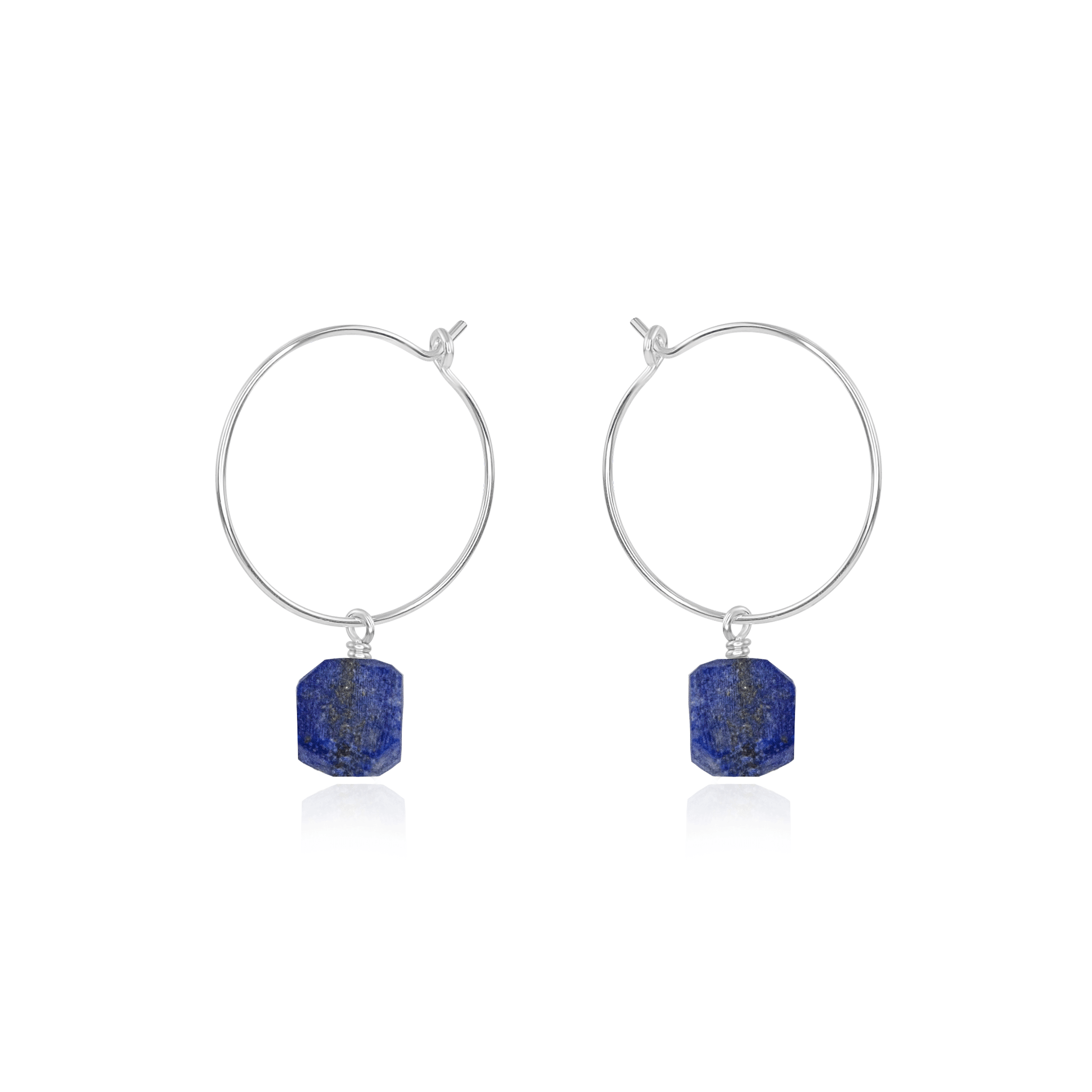 Raw Lapis Lazuli Gemstone Dangle Hoop Earrings - Raw Lapis Lazuli Gemstone Dangle Hoop Earrings - Sterling Silver - Luna Tide Handmade Crystal Jewellery