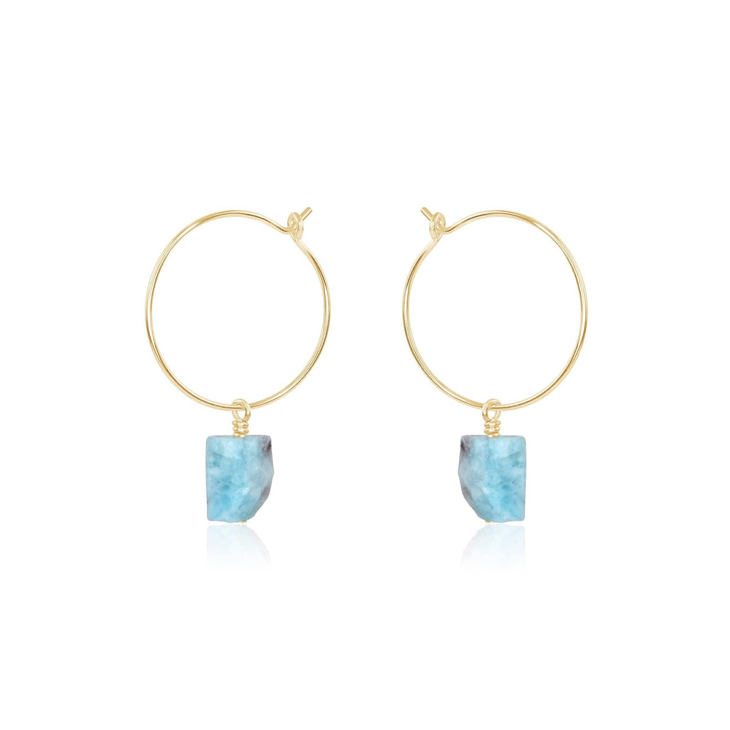 Raw Larimar Gemstone Dangle Hoop Earrings - Raw Larimar Gemstone Dangle Hoop Earrings - 14k Gold Fill - Luna Tide Handmade Crystal Jewellery
