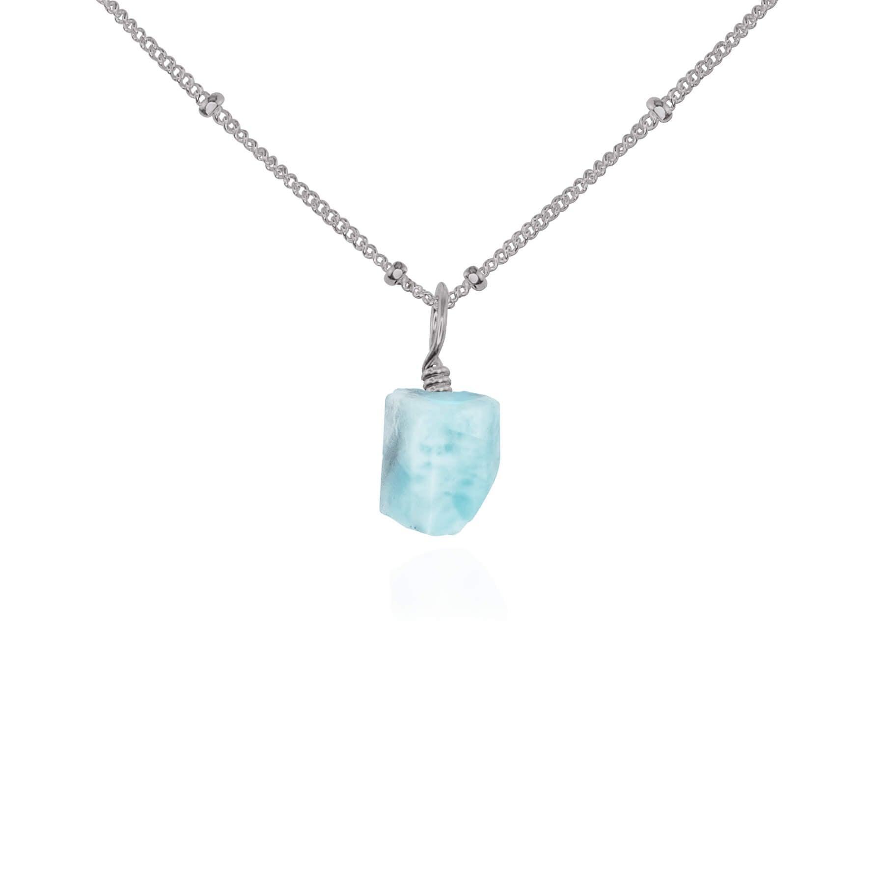 Raw Larimar Natural Crystal Pendant Necklace - Raw Larimar Natural Crystal Pendant Necklace - Stainless Steel / Satellite - Luna Tide Handmade Crystal Jewellery