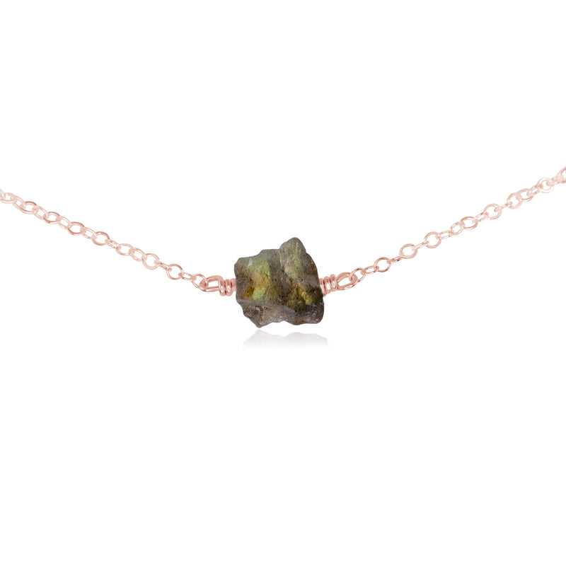 Raw Nugget Choker - Labradorite - 14K Rose Gold Fill - Luna Tide Handmade Jewellery