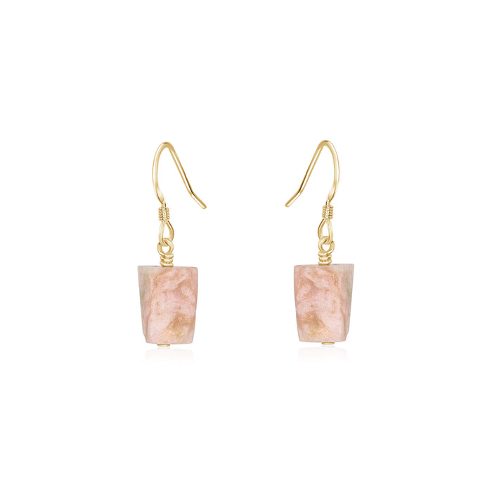 Raw Nugget Earrings - Pink Peruvian Opal - 14K Gold Fill - Luna Tide Handmade Jewellery