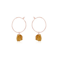Raw Nugget Hoop Earrings - Citrine - 14K Rose Gold Fill - Luna Tide Handmade Jewellery