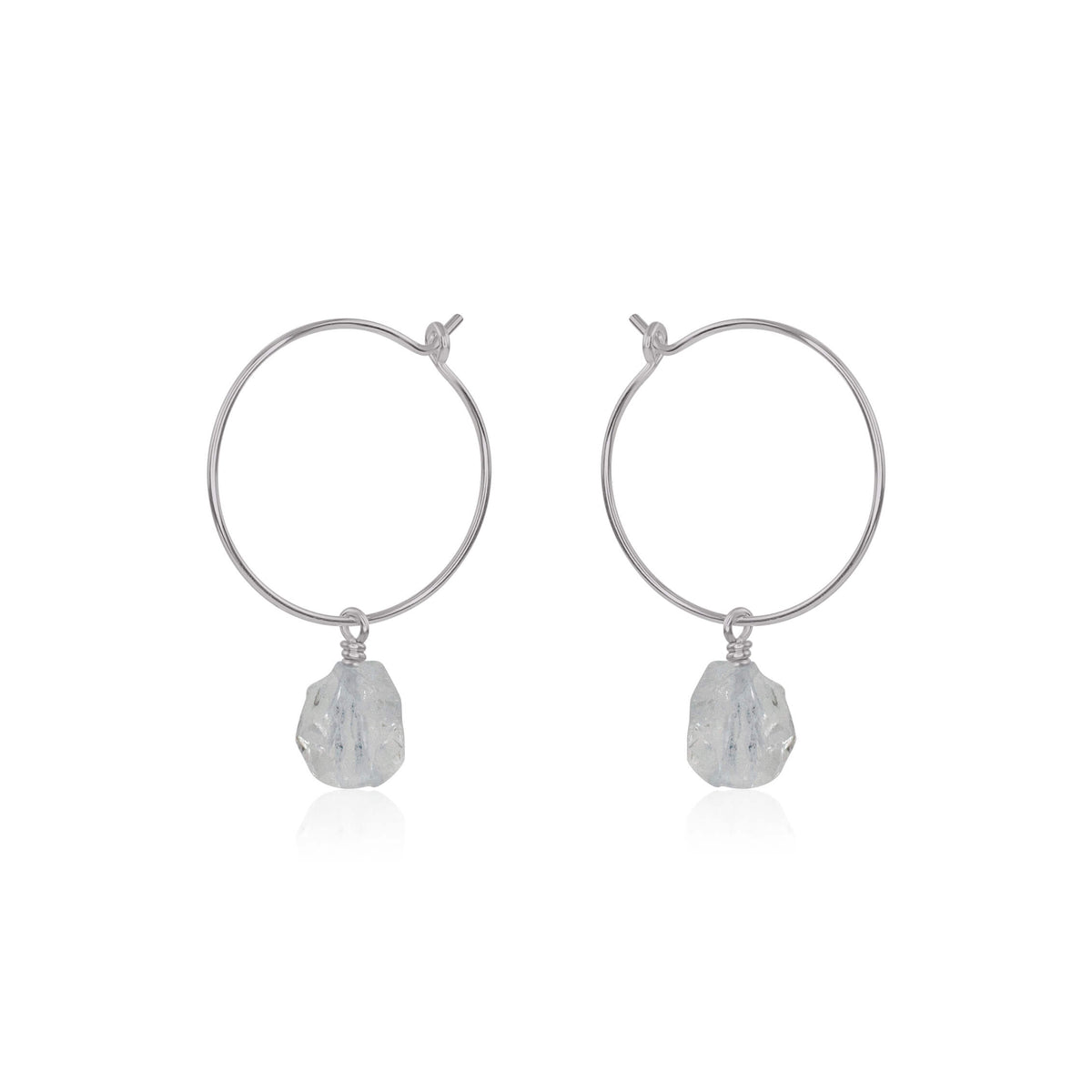 Raw Nugget Hoop Earrings - Crystal Quartz - Stainless Steel - Luna Tide Handmade Jewellery