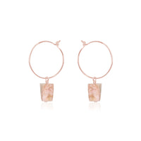 Raw Nugget Hoop Earrings - Pink Peruvian Opal - 14K Rose Gold Fill - Luna Tide Handmade Jewellery